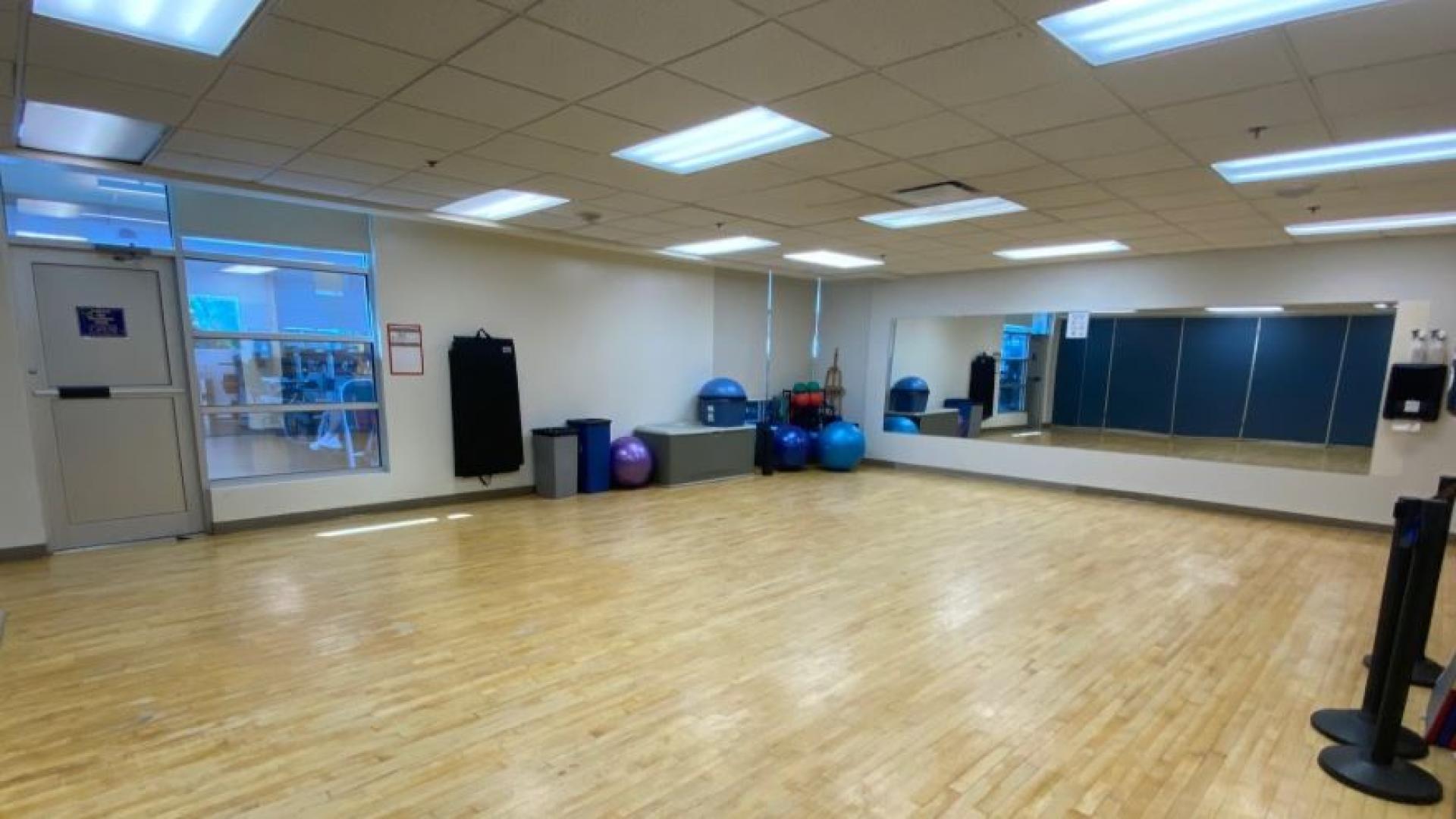 Meeting room with hardwood floors